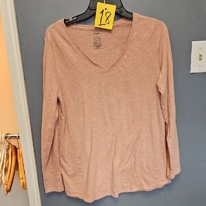 #18 George Long Sleeve V-Neck Top — Light Pink Fleck Sz Large